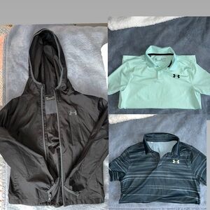 Boys Youth Under Armour Lot- Golf Shirts & Black Jacket Windbreaker Medium/Large